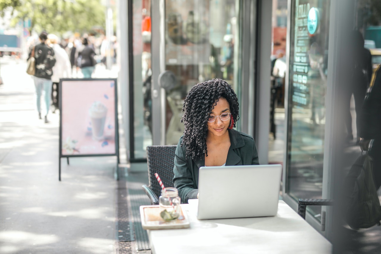woman looking at laptop